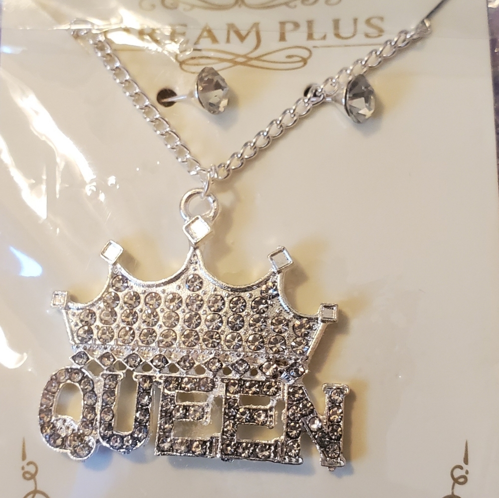 Queen Dream Plus Earrings and Necklace Set rhinestone bling New